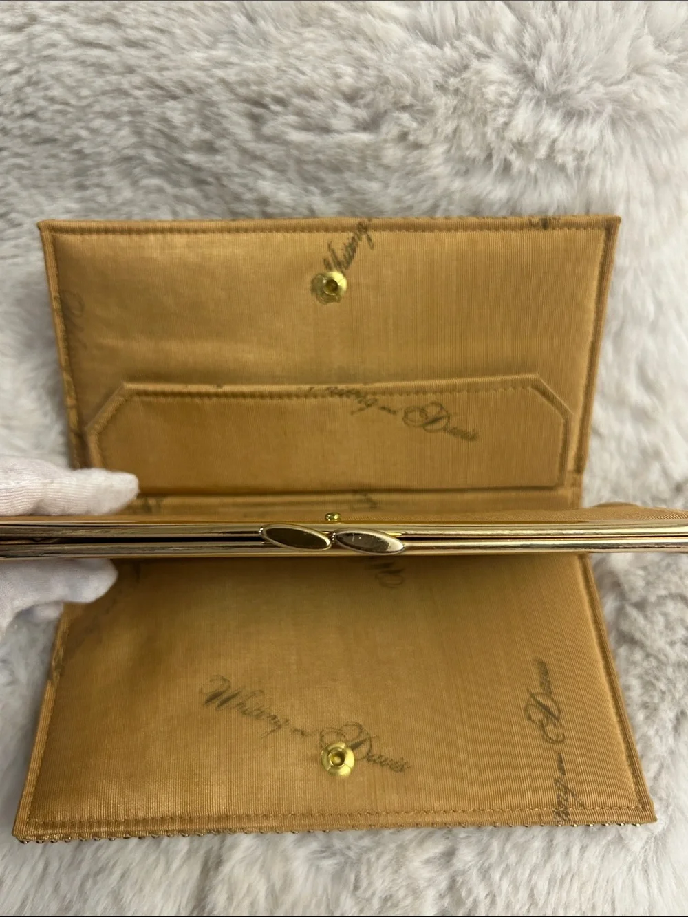 Whiting and Davis Vintage 1970’s gold mesh organizer clutch wallet
